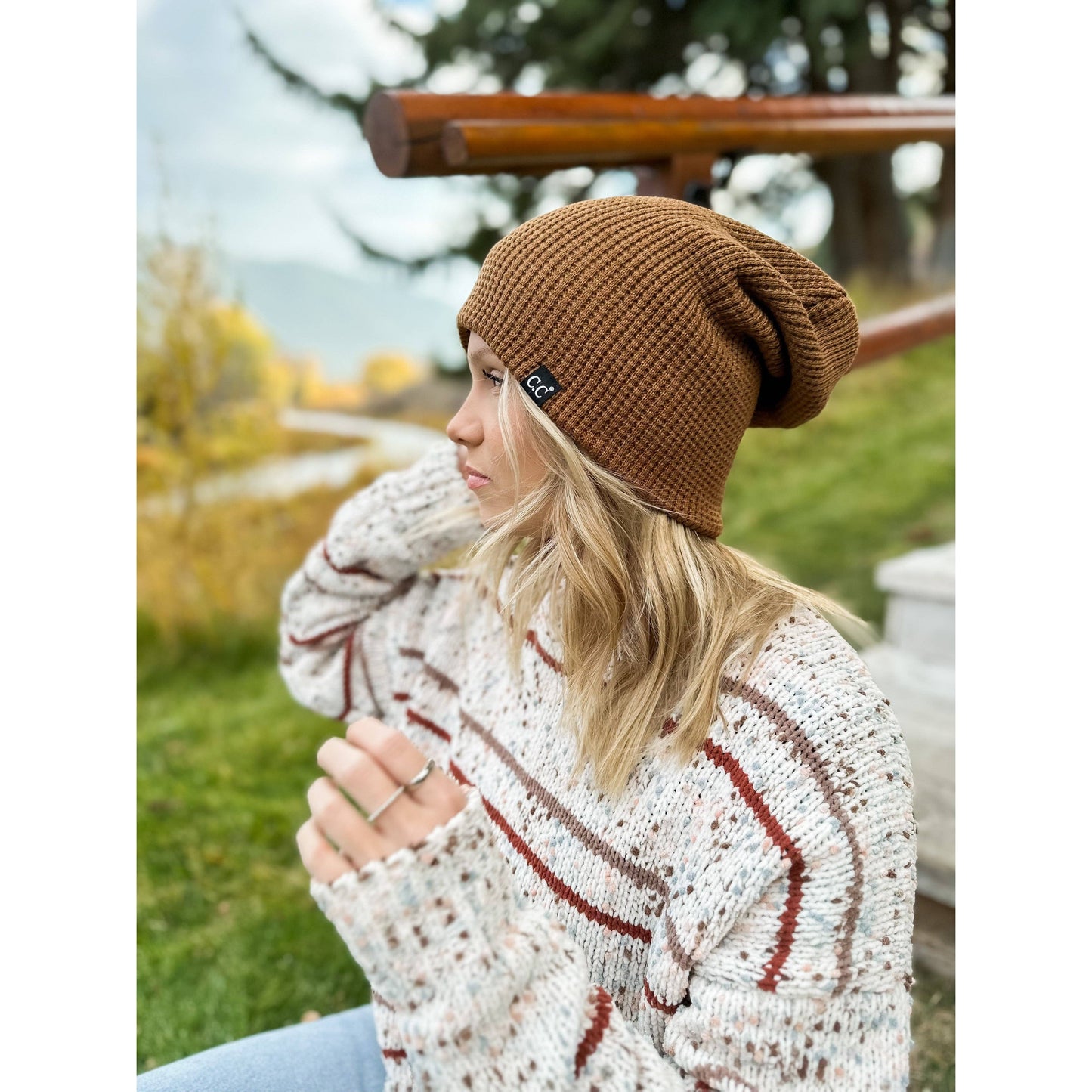 Waffle Knit  Slouchy C.C. Beanie